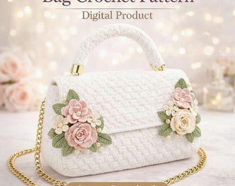 Floral Crochet Bag Pattern, Tote Handbag PDF (Digital Download)