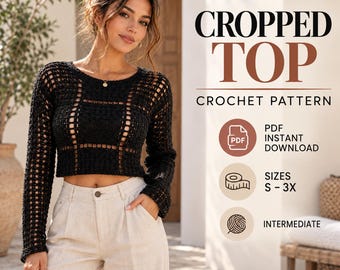 Cropped Square Top Crochet Pattern, Crochet Top PDF, Summer Crochet Pattern, Digital Download