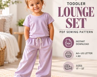 Toddler Lounge Set Sewing Pattern | T-Shirt, Wide Leg Pants (PDF Download)