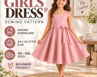 Girls Linen Dress Sewing Pattern, Princess Seam Sundress, Kids PDF Pattern Sizes 2-16