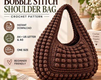 Crochet Bobble Stitch Hobo Bag Pattern (PDF Download)