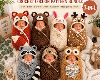Baby Cocoon Crochet Pattern, Crochet Baby Cocoon Pattern, Woodland Baby Cocoon, 7-in-1 PDF
