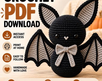 Halloween Bat Amigurumi Crochet Pattern, Digital PDF Download