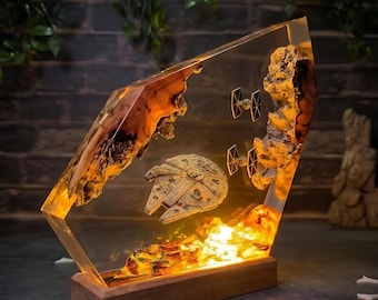 Fantasy Galaxy Harz Lampe mit Raumschiffen, Epoxy Nachtlicht Dekor, Einzigartiges Geschenk für Ihn und Sci-Fi Fans