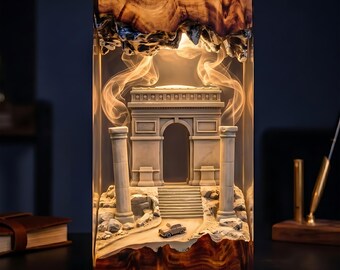 Arc de Triomphe Harzlampe, Paris Monument LED-Nachtlicht, handgefertigtes Epoxy Holzdekor Geschenk für Reiseliebhaber und Architekturfans