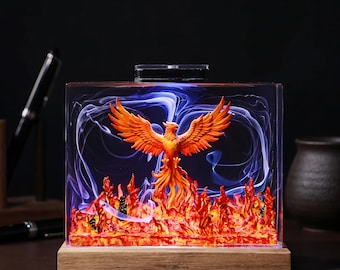Phoenix Fire Harzlampe, mythisches heiliges Vogel-LED-Nachtlicht, Fantasieflammen-Dekor, legendäre Geschöpfgeschenkidee