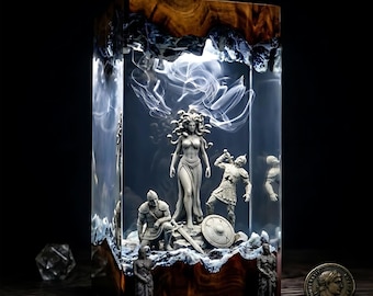 Medusa Schlangengöttin Harz Lampe, Versteinerung Blick LED Nachtlicht, Mythologie Film Fan Dekor, Fantasy Geschenkidee