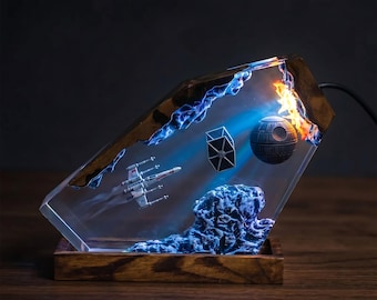 Futuristic Spaceship Resin Lamp, Galaxy Room Night Light, Handmade Epoxy Decor, Unique Gift Idea for Sci Fi Movie Fans
