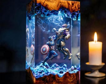 Super Hero Duo Epoxy Lampe, handgemachtes King Resin Licht, Superheld Superhero Decor, Coole Schreibtischlampe, Geschenkidee für Filmfans
