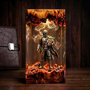 Space Knight Resin Lamp, Star LED Night Light, Epoxy Wood Desk Decor Gift for Sci Fi Fantasy Movie Fans, Gaming Room and Bedroom Lamp