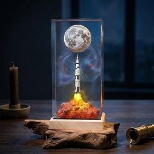 Luminária de Lançamento de Foguete, Decoração Icônica para Mesa com Tema de Exploração Espacial, Missão Lunar, Presente para Astronautas, Luz Noturna de LED, Ideia de Presente