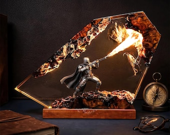 Galaxy Krieger Epoxy Holz LED Lampe, Space Hero Sci Fi Decor, unabhängig, Film Fan Gamer Zimmer Geschenk, Filmliebhaber