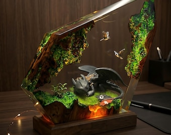 Lámpara decorativa de Chimuelo y Furia Nocturna, diorama de dragón, Cómo entrenar a tu dragón, decoración fantástica para el hogar, regalo para niños, regalo para fans del cine