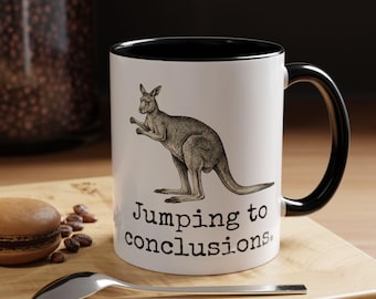 Personalized Kangaroo Mug, Jumping to Conclusions Coffee Cup, Overthinker Gift, Anxious Friend Present, Sarcastic Office Humor