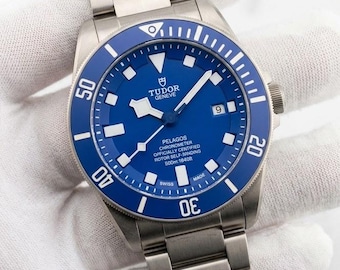 Vintage Men's Tudor Pelages Automatic Date Working Blue Dial Rotating Bezel Wristwatch