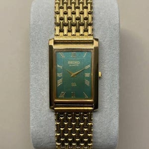 Seiko Vintage Herrklocka Quartz Grön Urtavla Smal Restaurerad 1990-tal