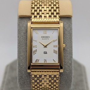 Vintage Seiko Rectangular Watch White Dial 26mm Quartz Slim Dress Watch Refurbished