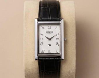 Vintage Seiko Tank Watch for Men Slim Quartz 1990s Restored