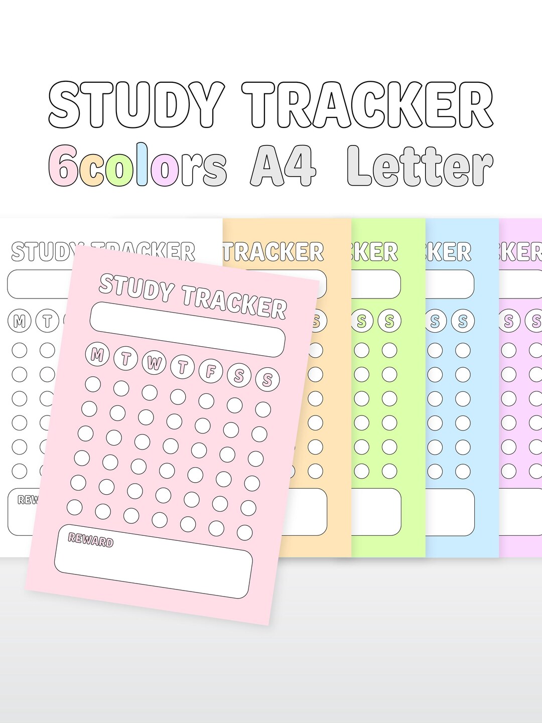 Study Tracker Colour In Study Tracker Printable Bundle | 6 Colors Habit Tracker | A4 & US ...