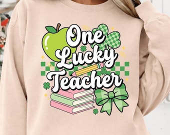 Retro Teacher St Patrick's Day Png, Four Leaf Clover png, Teacher St Patrick, Lucky Teacher Appreciation Gift, Digital Download
