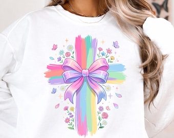 Spring Floral Cross Faith PNG, Christian Easter Bow PNG, Preppy Faith Shirt Design, Jesus png, Spring png, Digital Download