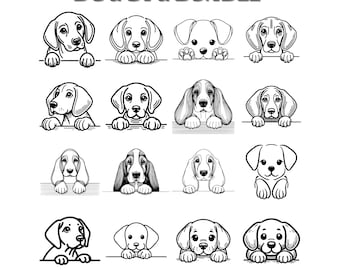 Puppy Peeking Dog SVG Bundle, Outline Clipart (Digital Download