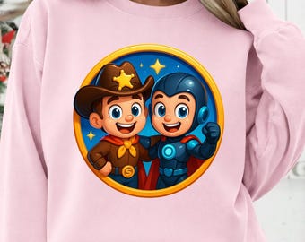 Cowboy Astronaut PNG Bundle, Kids Cartoon Badge Design (Digital Download)