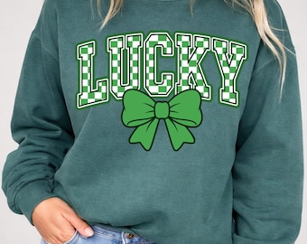Retro Checkered Lucky St Patrick's Day png, St Patricks day png, Lucky Bow png, Coquette Png, Digital Download
