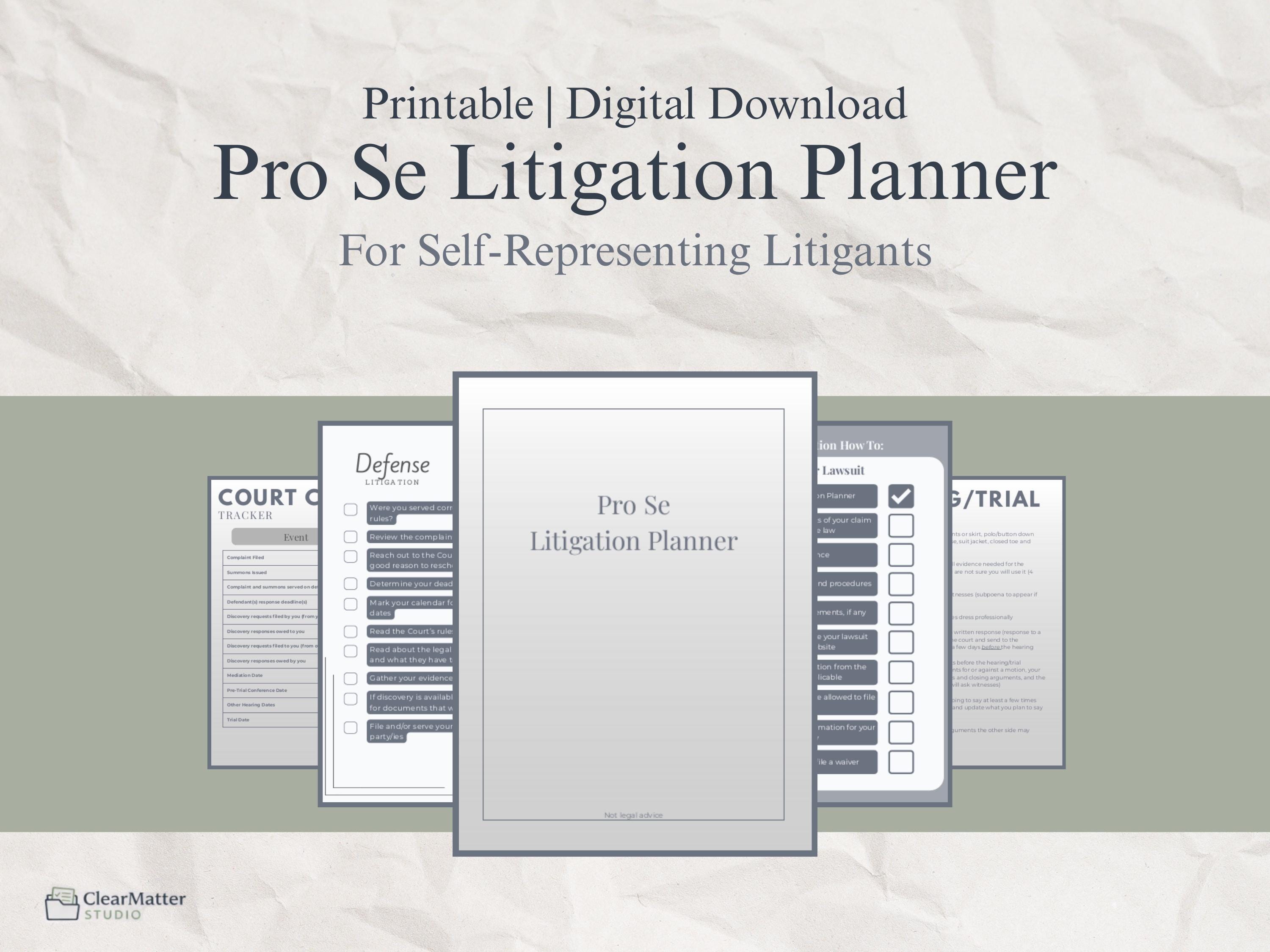 Pro Se Litigation Organizer | Court Case Planner, Evidence & Filing ...