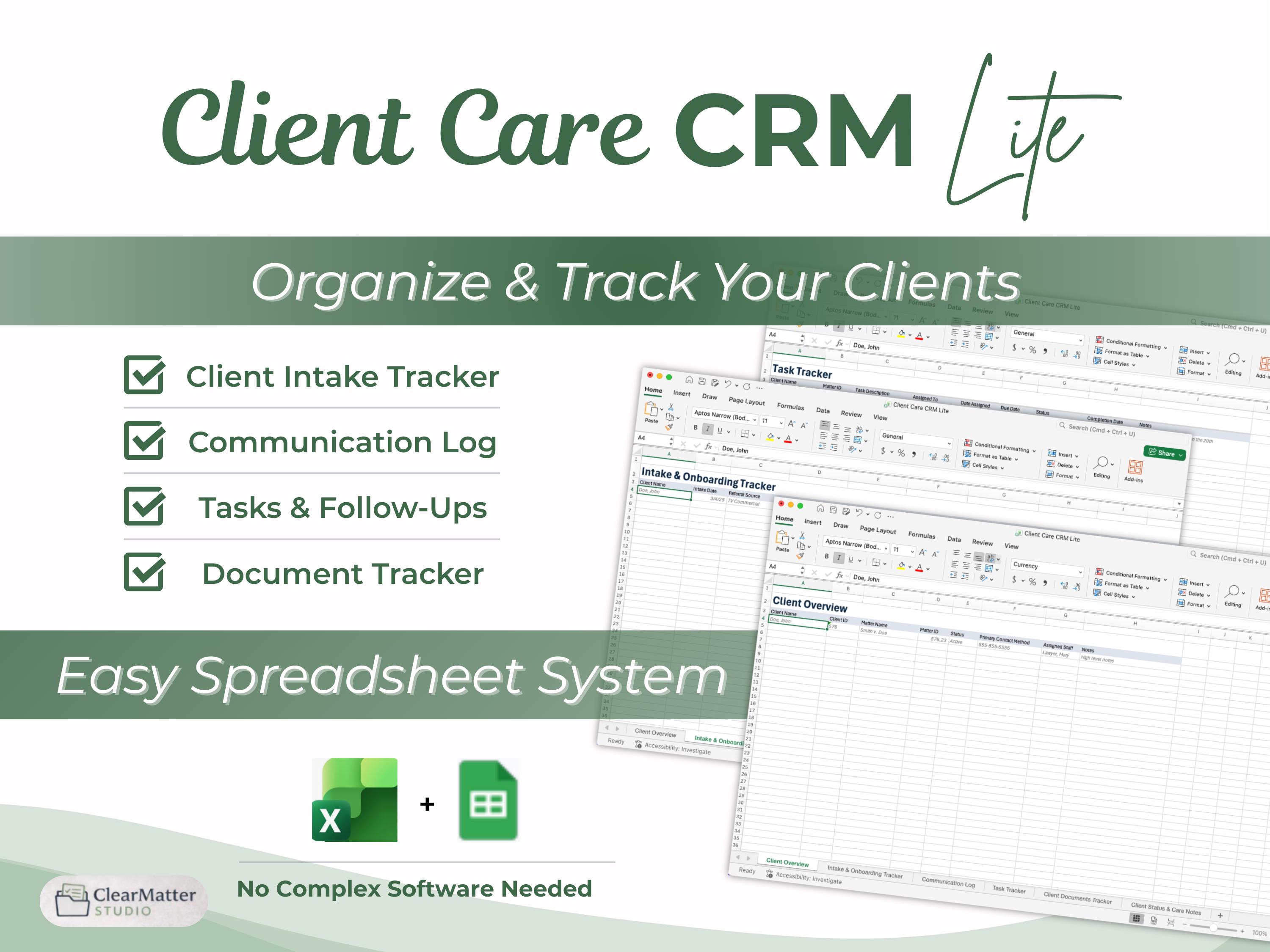 Client Care CRM Lite | Spreadsheet-based Client Tracking System - Etsy