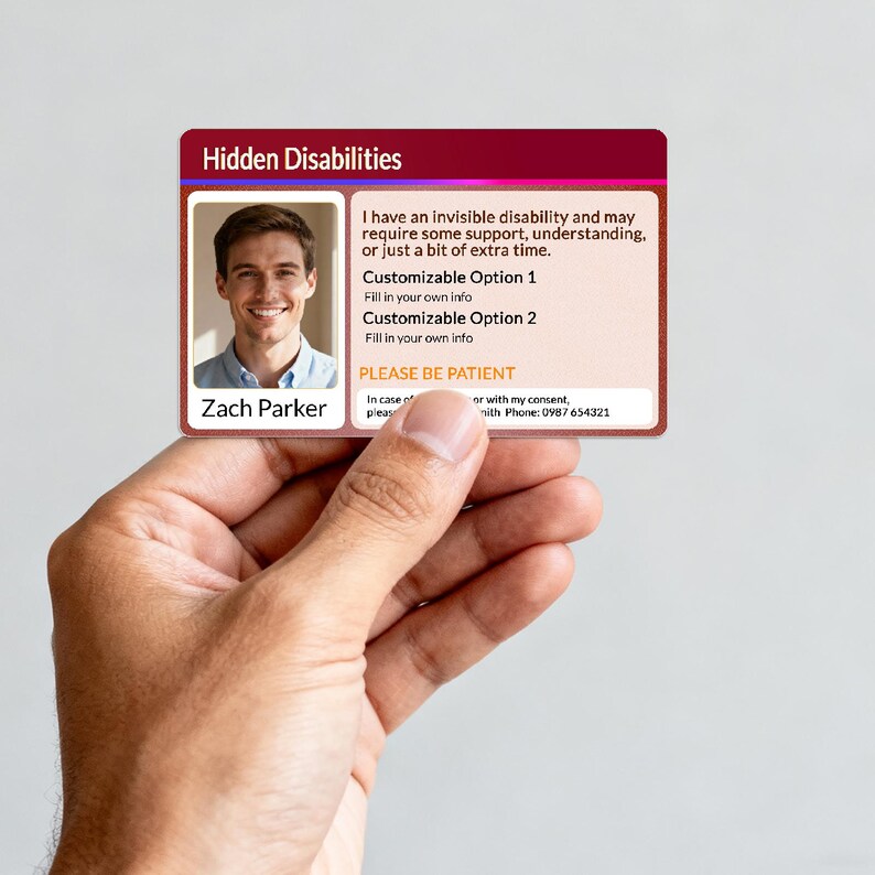 Disabilities Card Personalized Hidden Disability ID Card Custom Emergency Card Photo ...