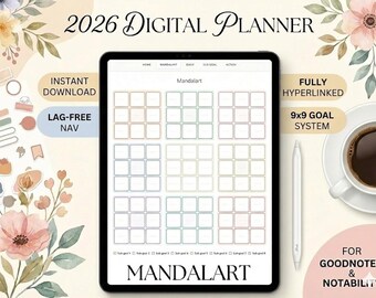 Planificador de objetivos Mandalart 2026 / PDF interactivo para un año tranquilo y con propósito