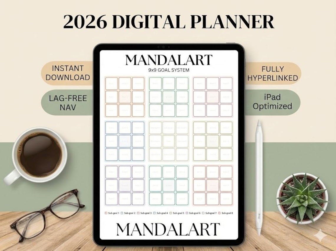 2026 Mandalart Goal Planner | Interactive PDF for a Calm & Intentional ...