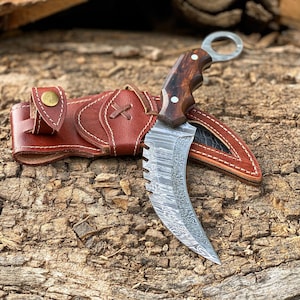 Hand Forged Damascus Karambit Knife – Personalized Groomsmen Gift - Custom Engraved Gift For Husband, Father, Brother, Son & Boyfriend