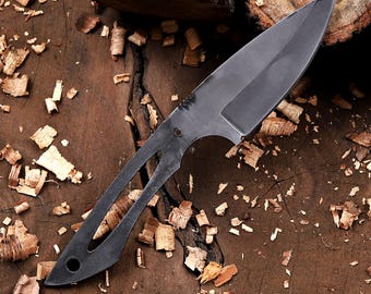 Hand Forged Skinner Knife Blank Blade - Full Tang Acid Washed Knife Blanks Kit - DIY Gift For Knife makers, Hunters & Outdoorsmen