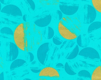 Circles Turquoise w/Metallic # WELM2097181- From Robert Kaufman 100% cotton sewing quilt fabric - Sold in HALF yard increments