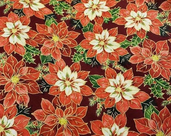 Song of Christmas- Poinsettia in Burgundy Whistler Studios -Windham Fabrics 51022M-3-100% cotton sewing quilt fabric-BTY