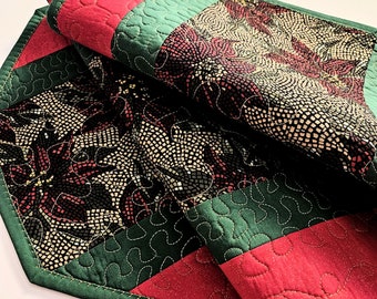 HANDMADE Christmas Table Runner. Stained glass Poinsettias 16" X 39"