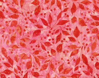 Leaves Strawberry w/Metallic # AMDM2210498 Batik Fabric-BTY