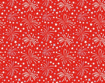 Firecracker  Fireworks Red Hen from Riley Blake -This fabric is Sold in HALF yard increments
