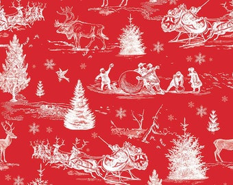 Wide Back Peace on Earth Christmas Scene Red 108" - 100% cotton quilting fabric - Riley Blake Designs-BTY