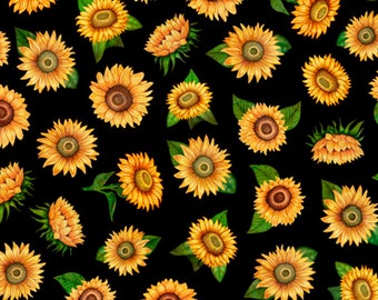 Quilting Treasures , Always Face the Sunshine SMALL Tossed SUNFLOWERS Style # : 27846 -J  100% cotton sewing quilt fabric-BTY