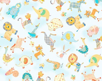 Baby Animal Toss Cotton Fabric: Quilting Treasures Animal Parade-BTY
