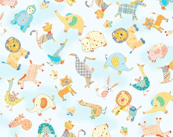 Quilting Treasures, ANIMAL PARADE Baby Animal Toss  Style # : 27370 -B 100% cotton sewing quilt fabric -BTY