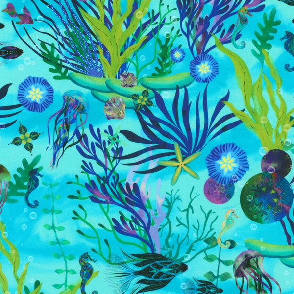 Underwater Aqua # AQSD2240570 From Robert Kaufman Oceanica by Christiane Marques Collection