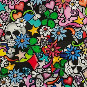 Large Print Alexander Henry Street Skull-8644ASheetingA-Mult