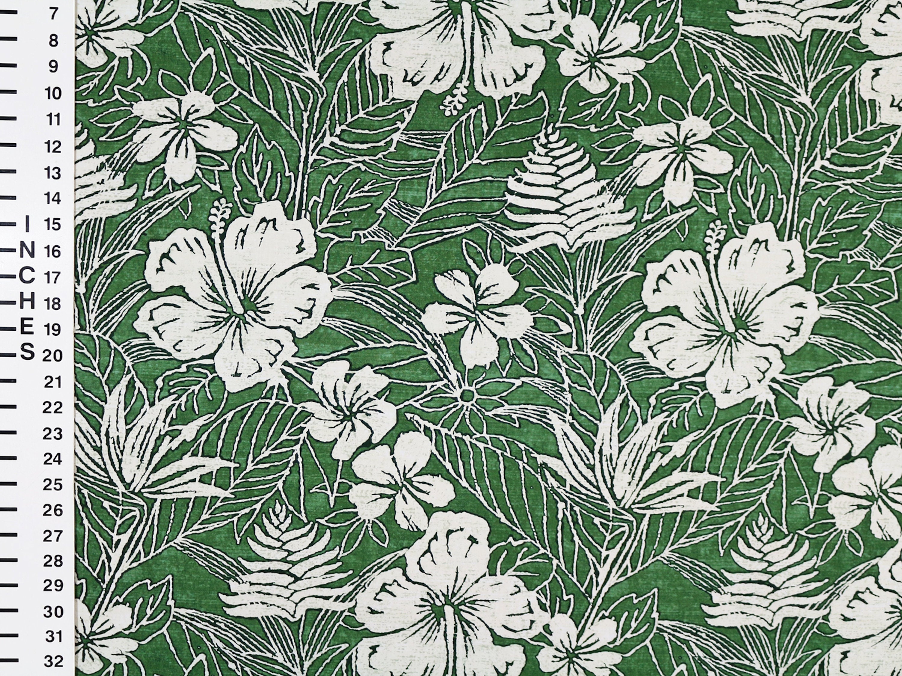 Large Scale Hawaiian Print in Green and Cream, Black and White, Hawaiian Fabric, Batik, Tribal Print BTY