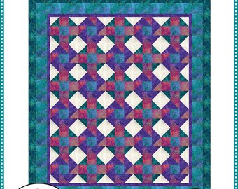 May include: A Fabric Café quilt pattern titled Twister, featuring a geometric design with purple, teal, and white fabric blocks. The pattern includes text stating 092413, Putting the Fun Back in Quilting, Make it with 5 yards, and 59 inches x 68 inches.