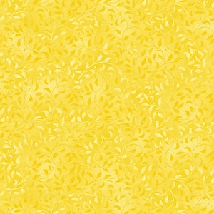 May include: A seamless pattern of yellow leaves and vines on a yellow background. The pattern is subtle and delicate, creating a soft and elegant look.