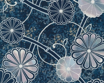 Indigo Floral Fabric Remnant: Metallic Accents, Robert Kaufman Moonlight Garden